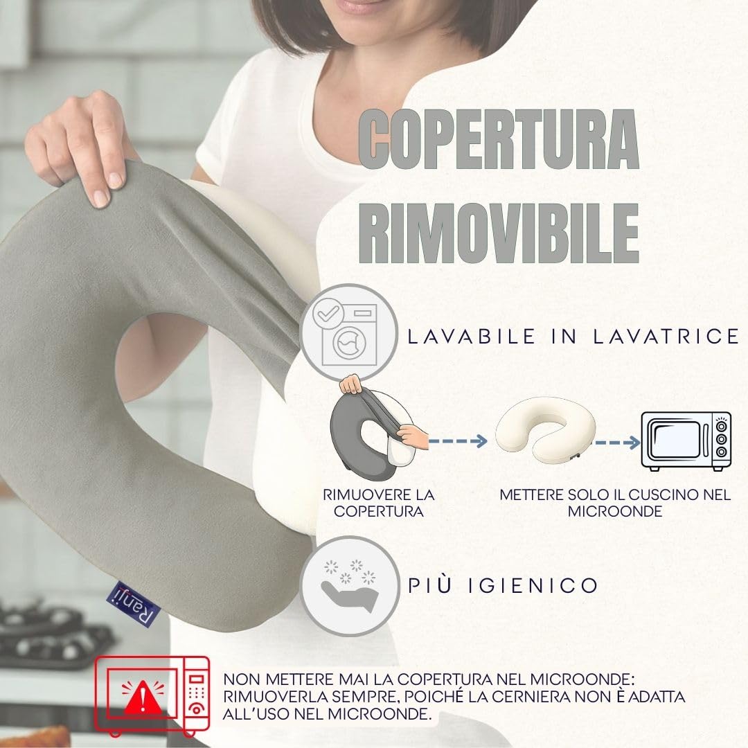 RANJI – Cuscino Termico con Noccioli di Ciliegia per Microonde | Cuscino Cervicale per Dolori al Collo e Spalle | Sacchetto Riscaldabile Naturale, Lavabile e Riutilizzabile (Gris)