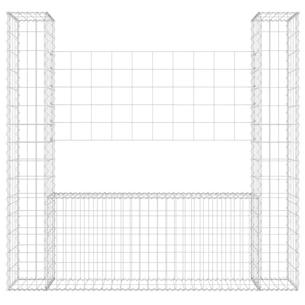 Koszyk gabionowy w kształcie litery U z 2 żelaznymi kolumnami, 140 x 20 x 150 cm, kamienny kosz na ścianę nośną, wytrzymała siatka o przekroju 3,5 mm, odporna na warunki atmosferyczne i
