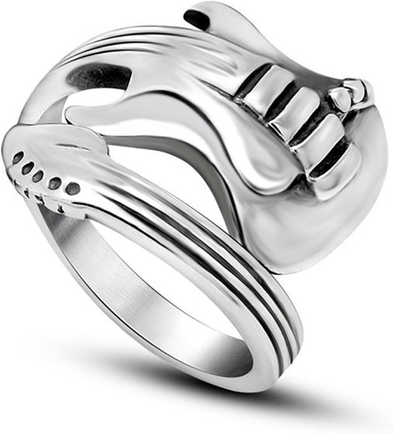 GAUEIOURRock Music Guitar Ring,European and American Retro Gothic Punk Style Ring,Fashion Personalized Open Rings,Couple Jewelry Rings(Antique Silver)