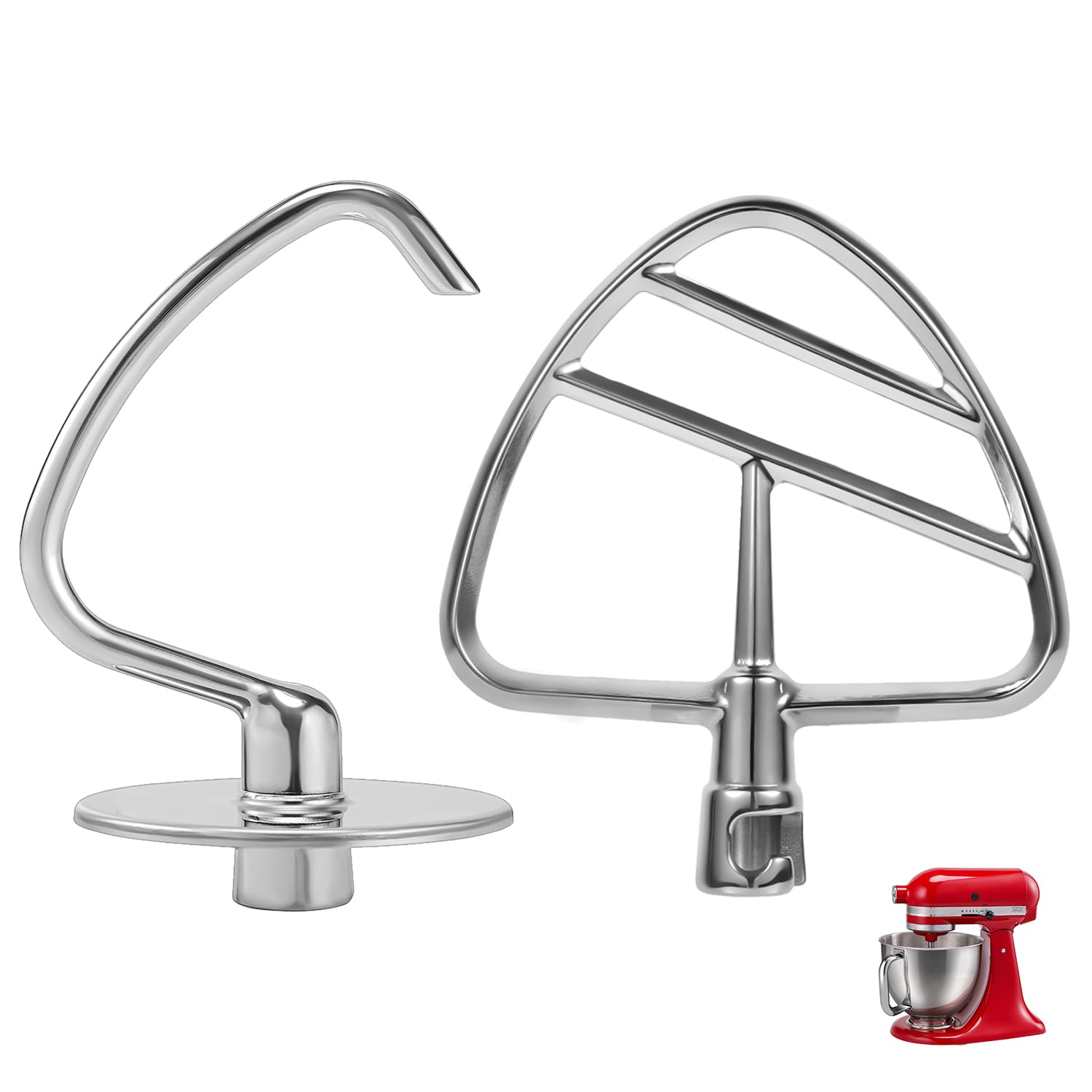 Stainless Steel Dough Hook & Flat Beater Attachments for KitchenAid 4.5 QT Tilt-Head Stand Mixer, Dishwasher Safe Baking Attachments Set by KINGEAGLE
