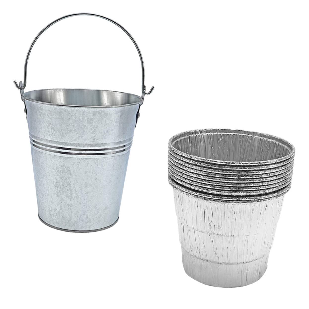 Abaodam Secchio Raccogli-Grasso BBQ in Ferro con 10 Rivestimenti | Argento, Aderenza al Contenitore, Facile da Trasportare, per Campeggio e Grigliate