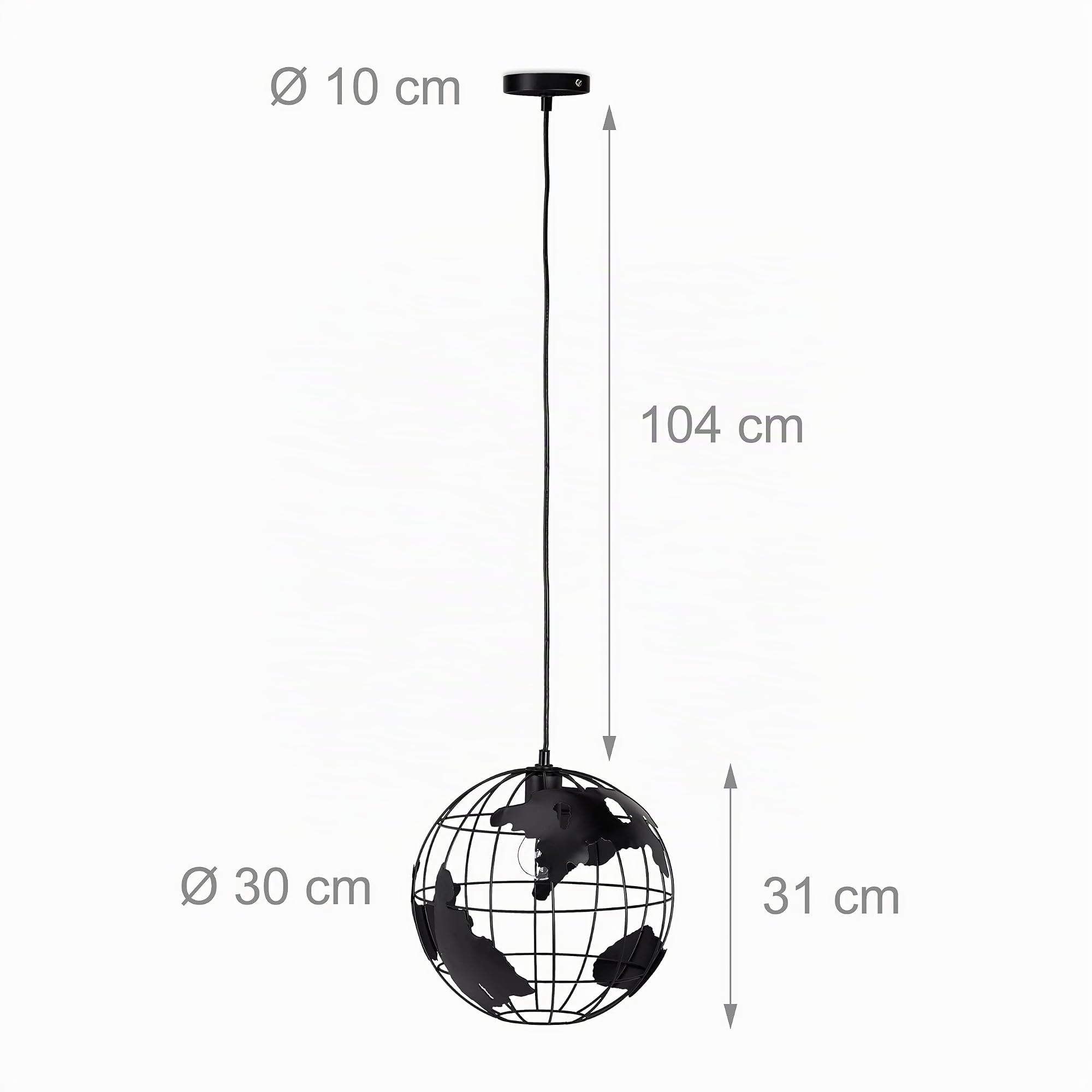 Relaxdays Lampe à suspension abat-jour boule globe monde métal luminaire plafond Ø 30 cm, noir