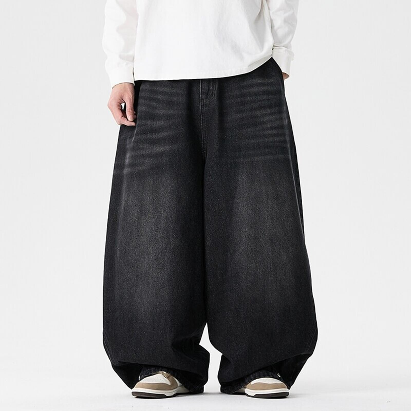 Jeans larghi da uomo, vestibilità ampia, elasticizzati, per jogging, streetwear, viaggi, vintage, casual, a gamba larga, stile hip-hop, skater, per adolescenti