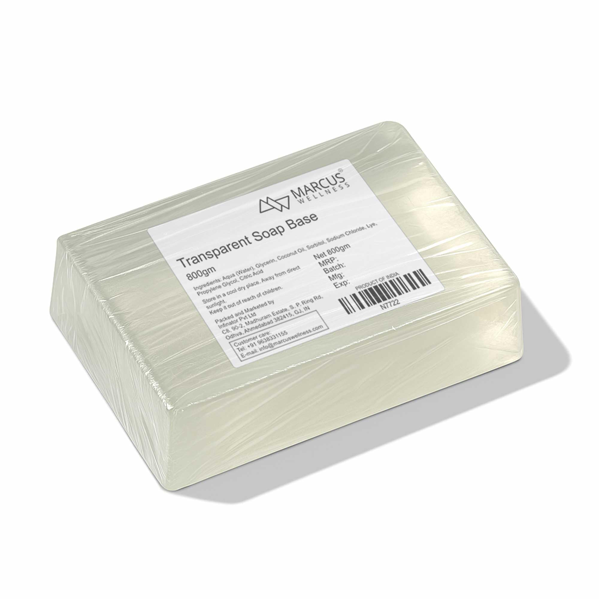 MARCUS WELLNESS Transparent Glycerine Soap Base for Melt and Pour Soap Making (800g)