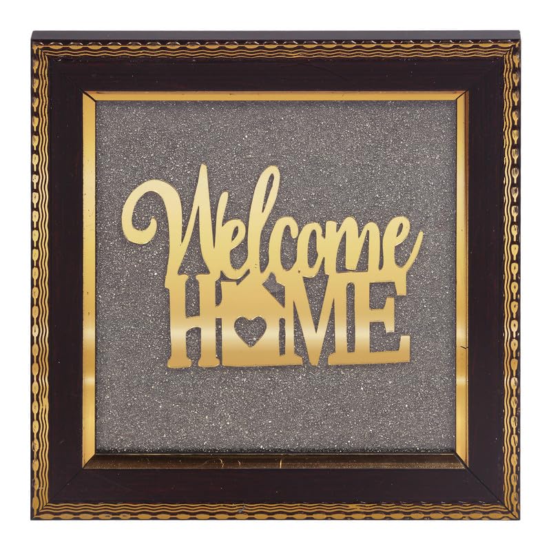 Image of Welcome Home Wall Frame Gold Finish, Decorative Entrance Wall Art for Home, Office & Housewarming Gift