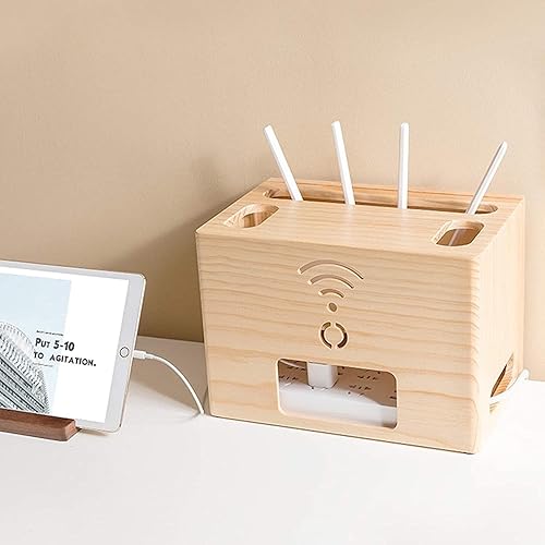 Miniatura 2 de Caja de almacenamiento para enrutador para colgar en la pared, caja organizadora de cables de madera maciza, caja de gestión de cables para