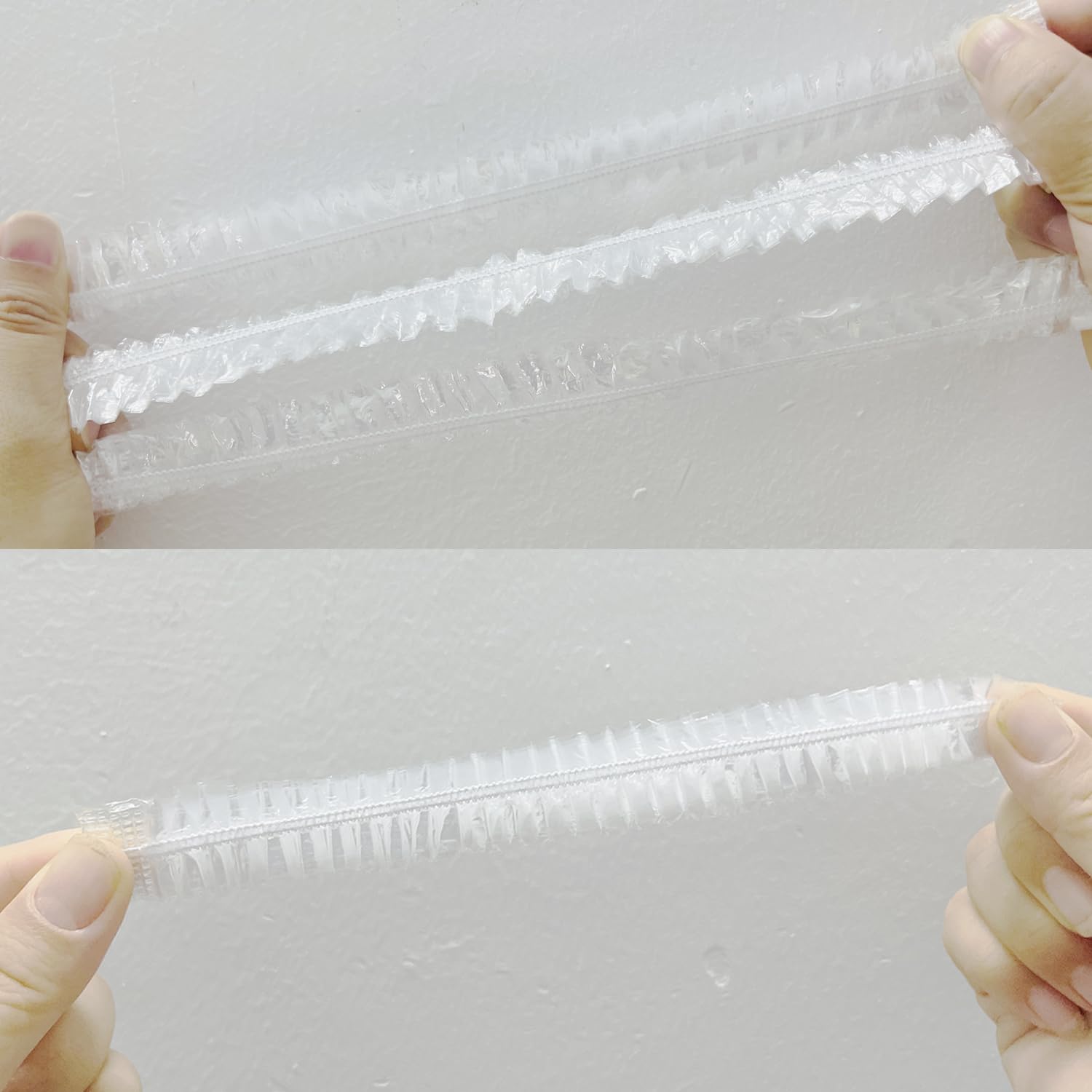 Lot de 50 bonnets de douche, jetables, en plastique, élastiques, imperméables, pour salon, spa, voyage, usage domestique, hôtel, douche (50 pièces, 42 cm)