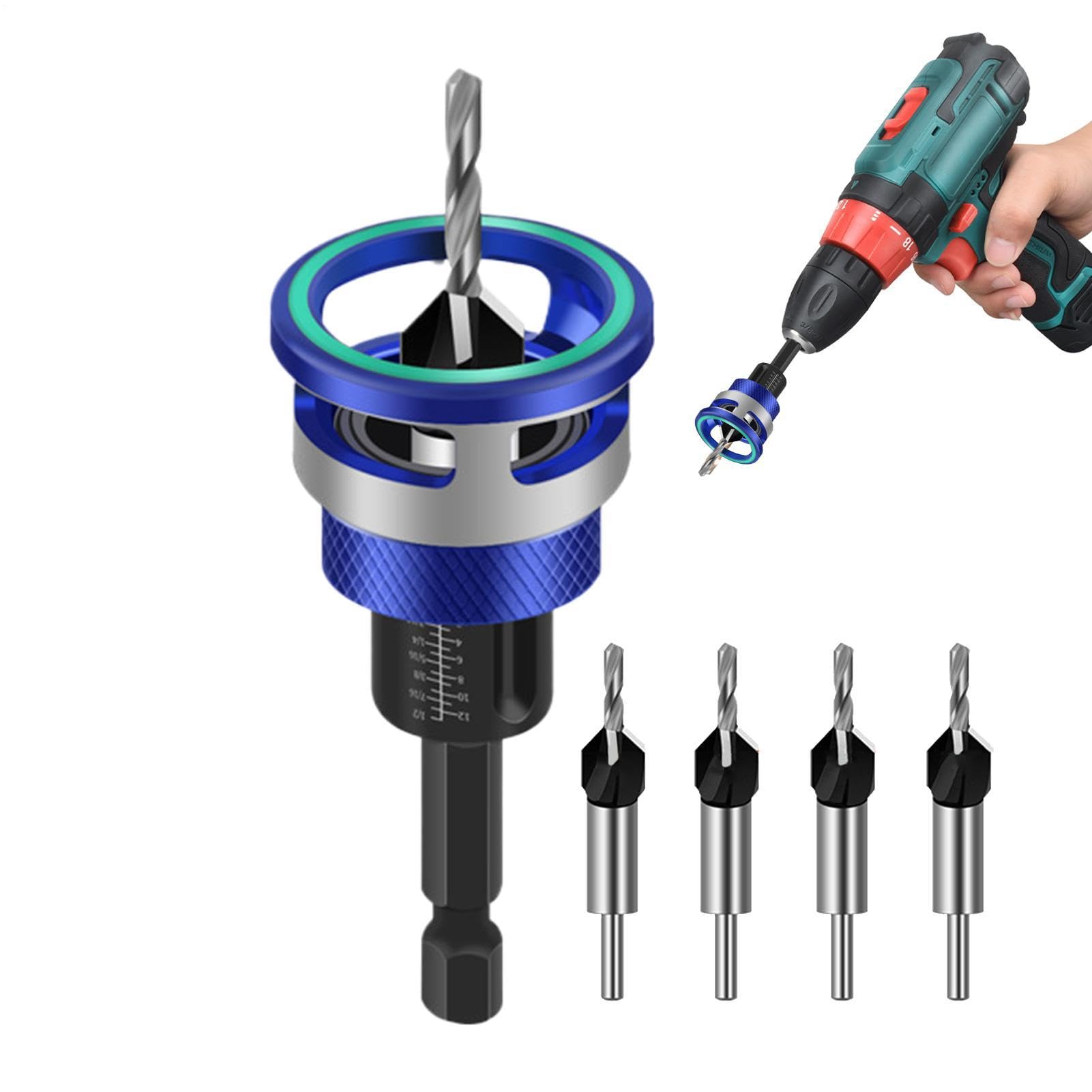 Avellanador de Brocas 4 Piezas Ajustable Portátil Accesorios Herramientas