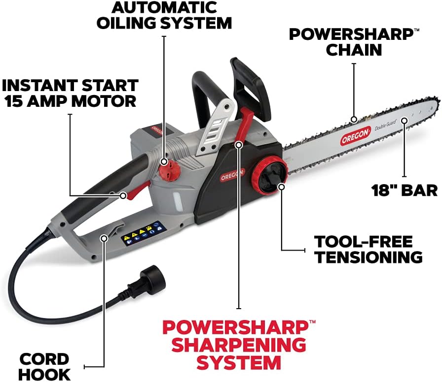 Oregon CS1500 18-inch 15 Amp, Self-Sharpening Corded Electric Chainsaw & 54-059 Bar and Chain Lube, Black, 1 Gallon