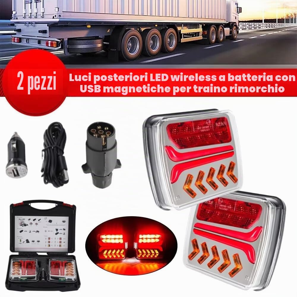 Fanali posteriori per rimorchio senza fili magnetici 12-24V Kit di luci di coda a LED per roulotte R65