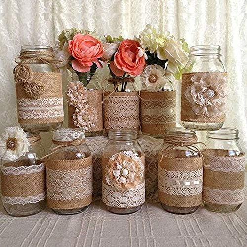 9pack Burlap Ribbon Jute Hessian Linen White Lace Ribbon Roll Gift Wrap 5x100cm for Vintage Wedding Event Party Home Crafts Decoration