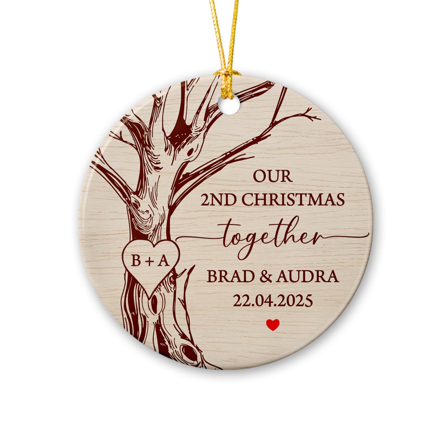 Our Second Christmas Together Ceramic Ornament 2025, Personalized Names & Date Married Anniversary Christmas Ornament Gift, Our 2nd Xmas Together Ornament for Couple Anniversary, Custom Ornament