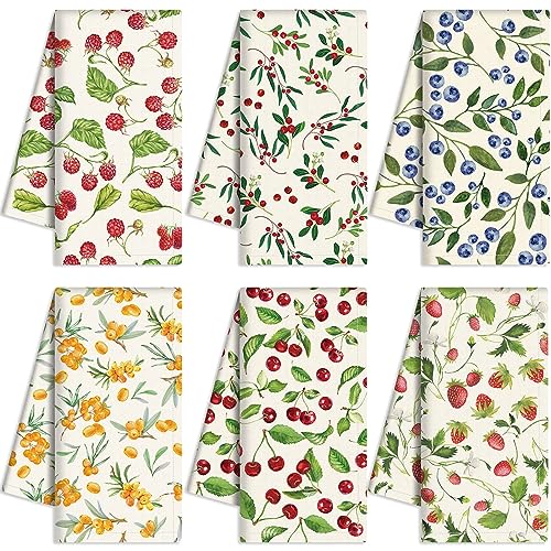 Oudain 6 Pcs Fruit Kitchen Towels Dishcloth Reusable Tea Hand Towels Absorbent Quick Dry Cleaning Cloths Towel for Kitchen Bathroom Housewarming Gifts Home Decoration 23.6 x 11.8', Mixed Fruit