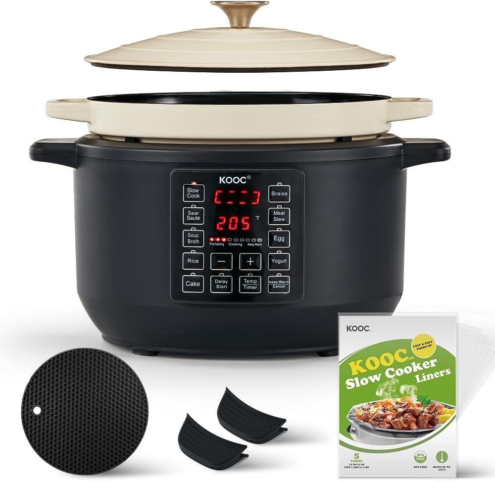 KOOC 10in1 Slow Cooker 6 qt White, Electric Dutch Oven