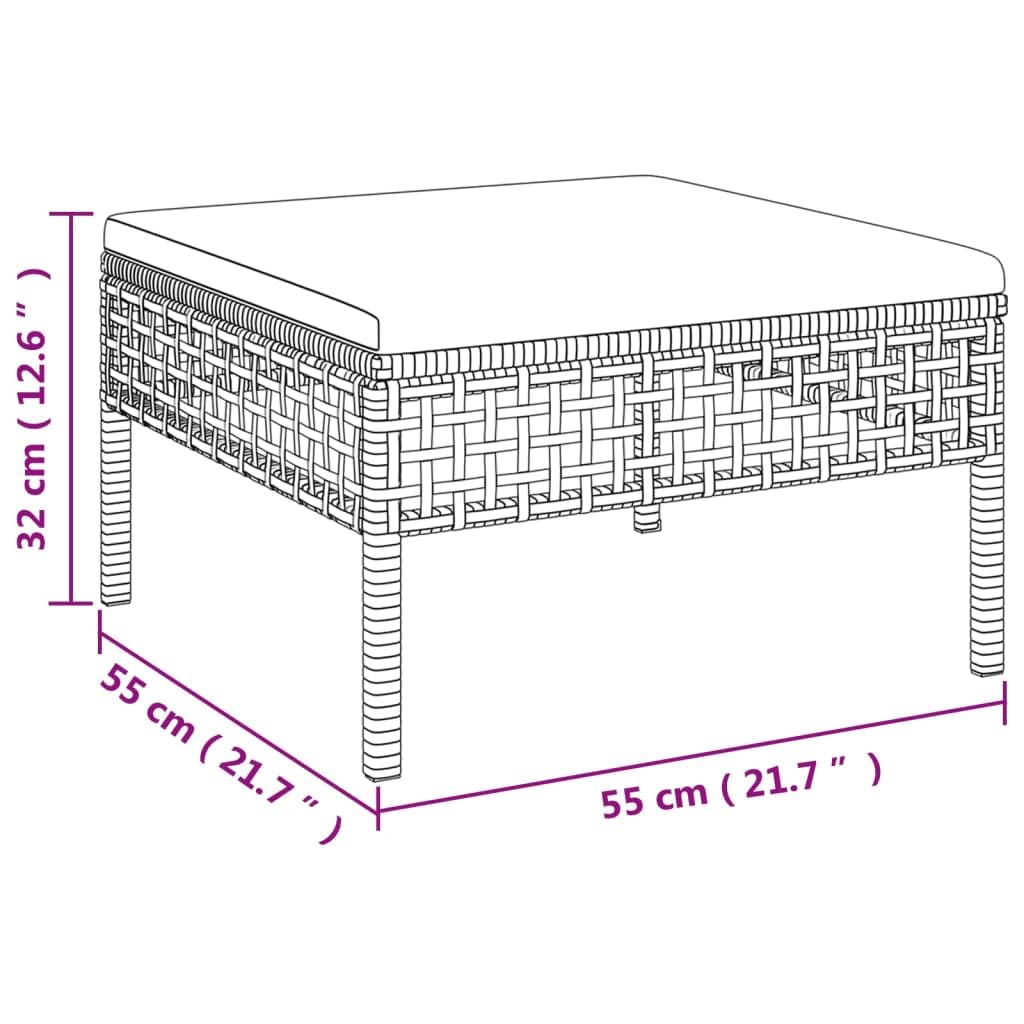 vidaXL Tabouret de Jardin avec Coussin, Repose-Pied de Terrasse, Pouf de Patio, Meuble d'Extérieur Arrière-Cour, Gris Résine Tressée