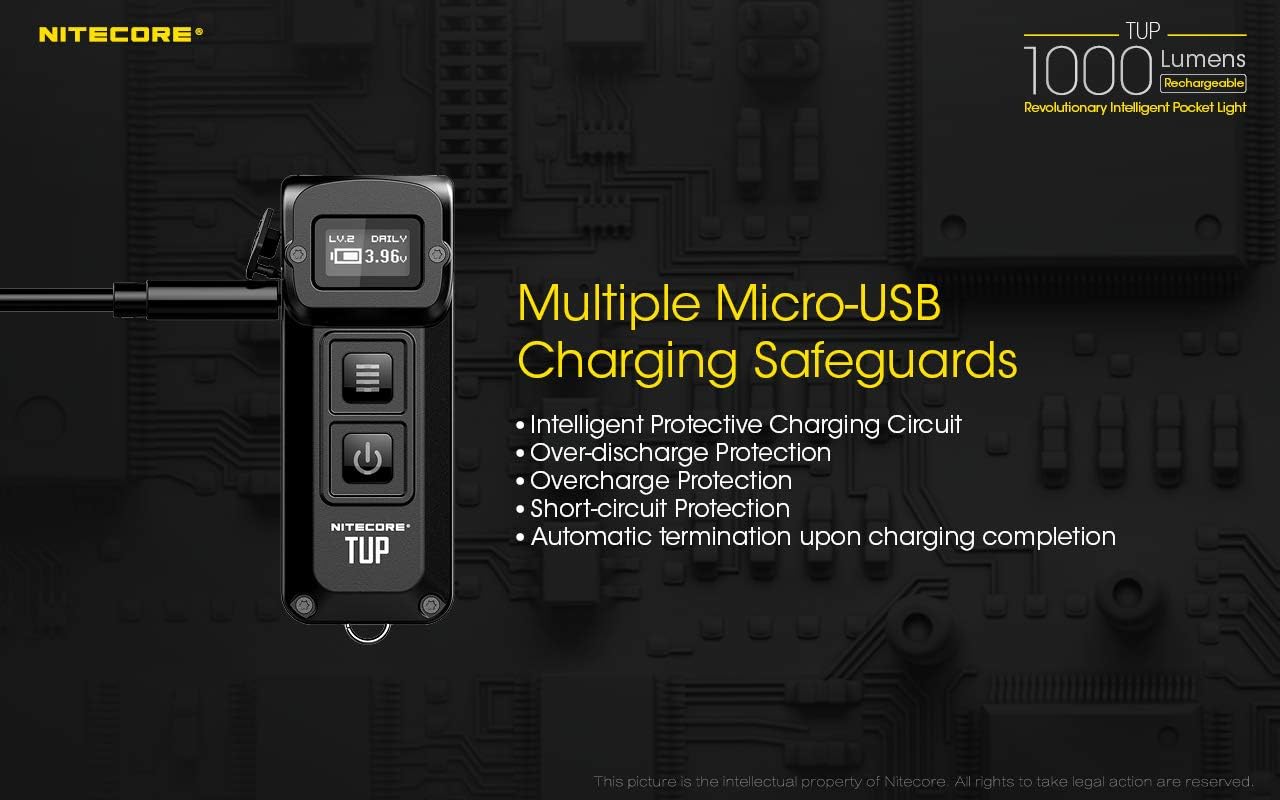 Nitecore TUP CREE LED 1000 Lumen USB rechargeable compact flashlight, Battery, USB Charging Cable and EdisonBright charging cable carry case bundle … (Black)