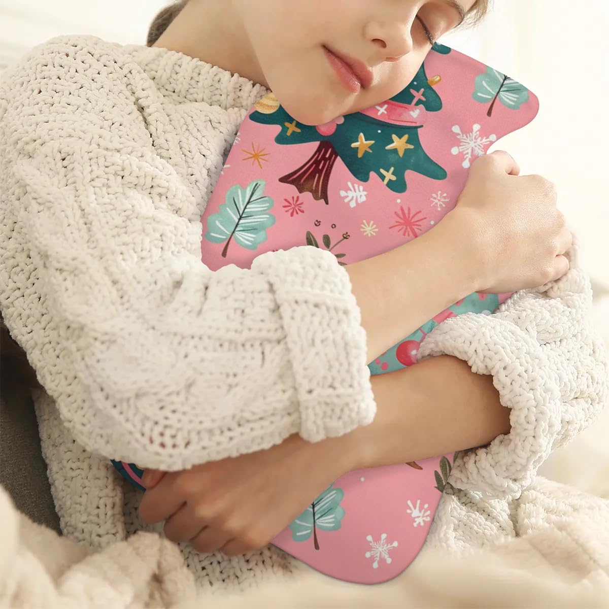 Hot Water Bottle with Soft Cover,2L Cartoon Tree Hot Water Bag for Hot and Cold Compress, Hand Feet Warmer, Christmas Festivals Rubber Hot or Cold Water Bottle Halloween Christmas Decorations