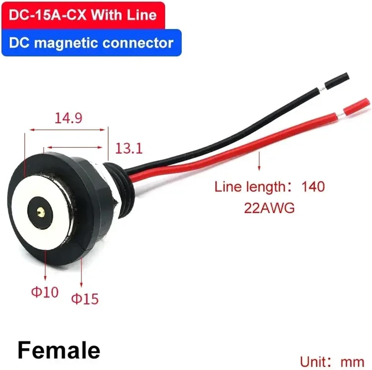15A DC Magnetic Connector with Line Waterproof Thread Terminals CX 1.2M Charging Power Cord Magnetic Contacts Male Female Plug(Female)
