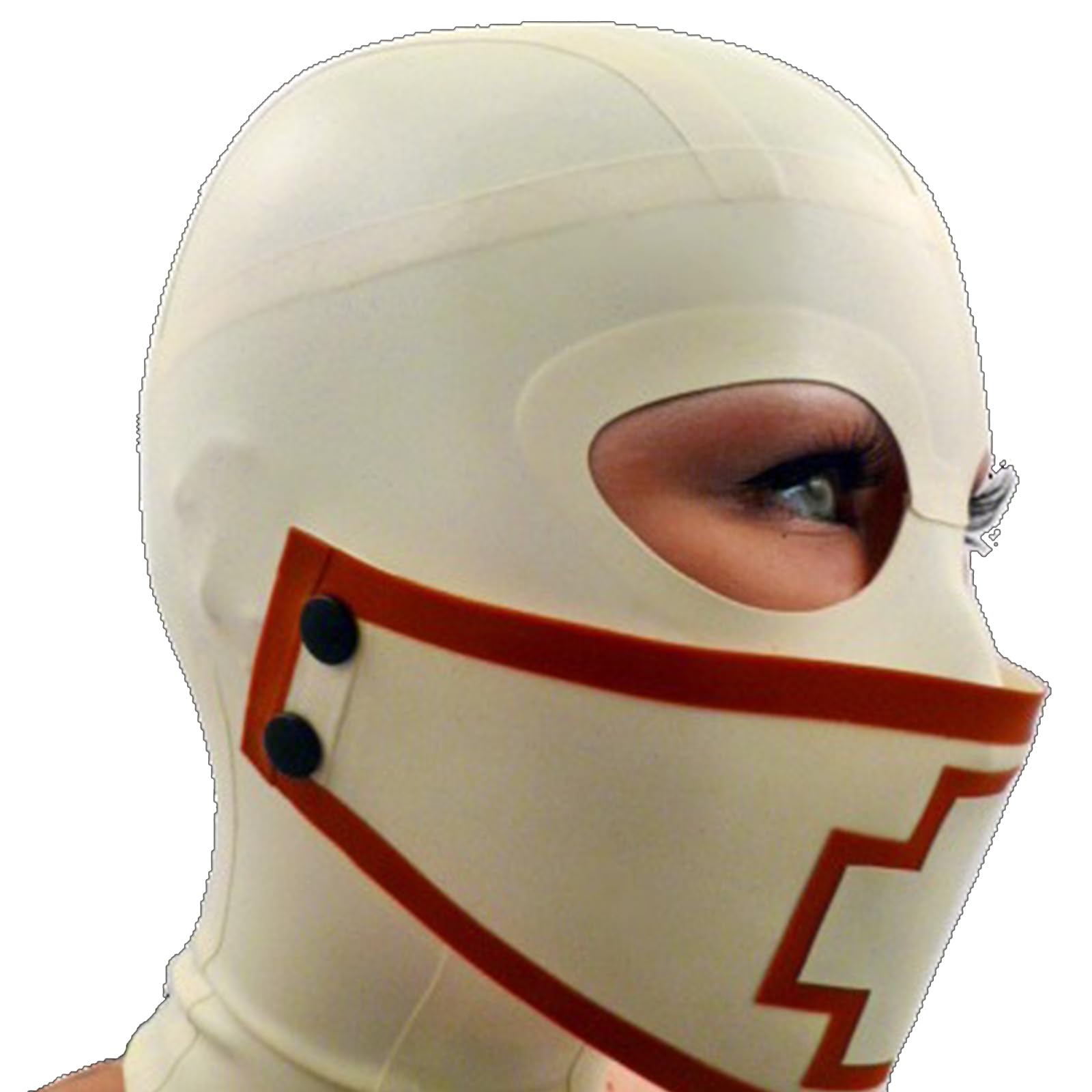 PRLBESL Latex Hood Halloween BDSM Full Face Mask Zipper Exposed Eye Party Decorate Mask Back Zipper Unisex Cosplay(Size:S-63CM)