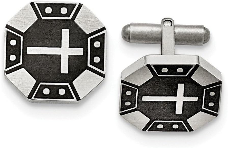 Stainless Steel Matte Black-IP-Plated Cross Octagon Cuff Links