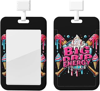 Baseball Big Drip Energy Drip Ice Cream ID Badge Holder, Plastic Sliding Badge Holder with Clear Window and Lanyard for Work, Office, Hospital, Security Guard