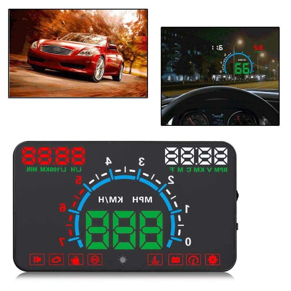 Pantalla de cabeza alta HUD para coche 5.8" OBD2 OBD2 Medidor automático para salpicadero Advertencia de velocidad