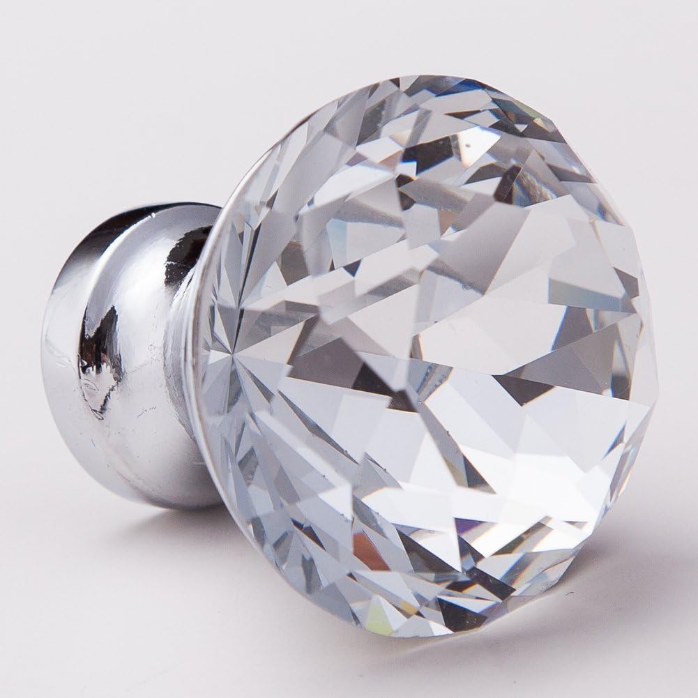 IFOLAINA Pack of 10 Crystal Glass Pull Handle Mini Diamond Crystal Cabinet Knob Cupboard Drawer Handles White