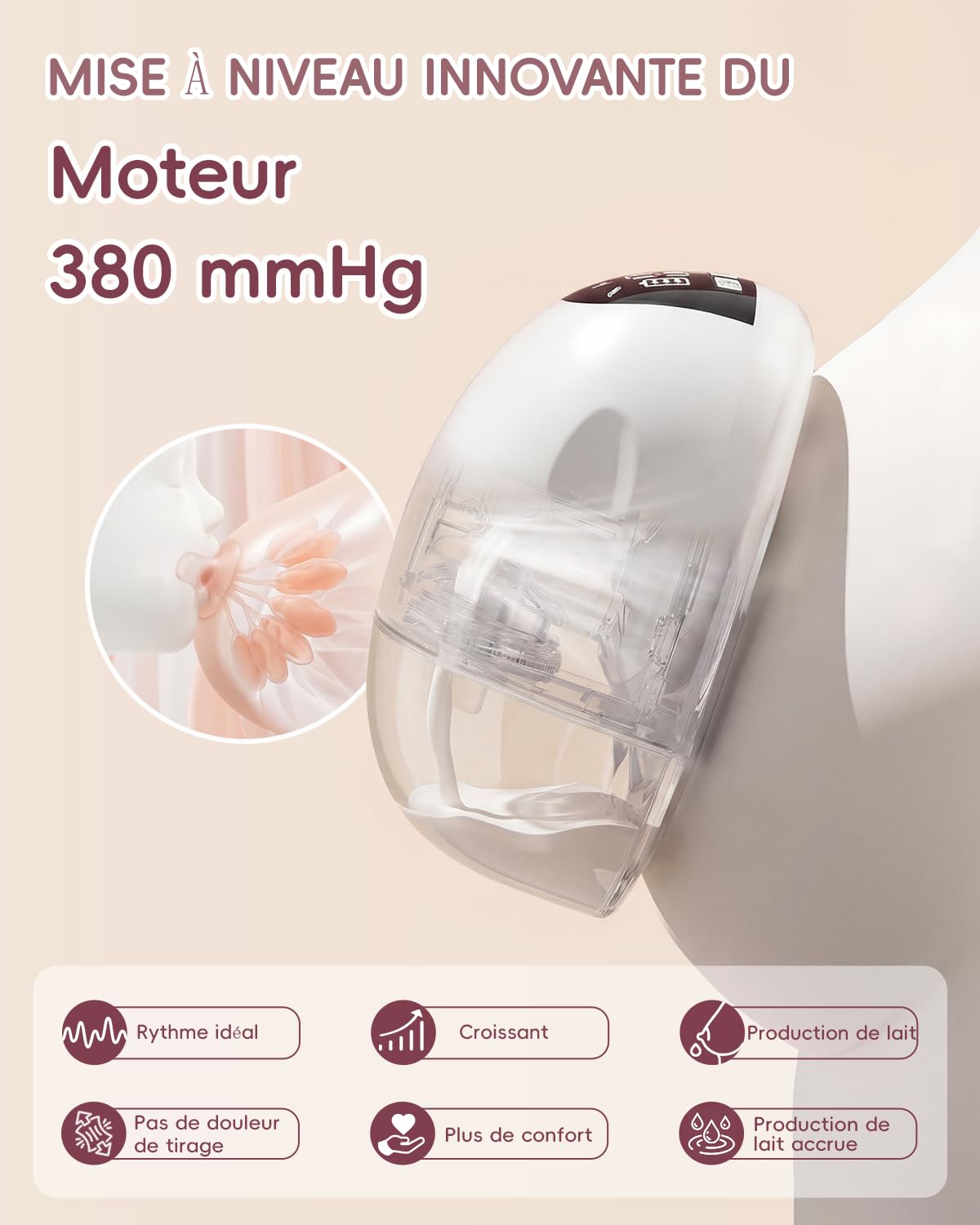 Milchpumpe Elektrisch Handsfree, 4 Modi & 9 Stufen, 380mmHg Starke Absaugung, Komfortabler, Leckageschutz, BPA-Free, Tragbare Elektrische Milchpump mit 17/19/21/24 mm Flansch(Weiß - 2 Stück)