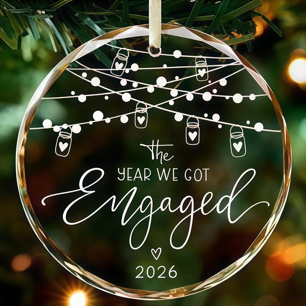 Qiansse Engagement Gifts For Couples, Round Engagement For Christmas Wedding For Couple Personalised Crystal Glass Keepsake Congratulations Present For Newly Engaged Ornament 2026