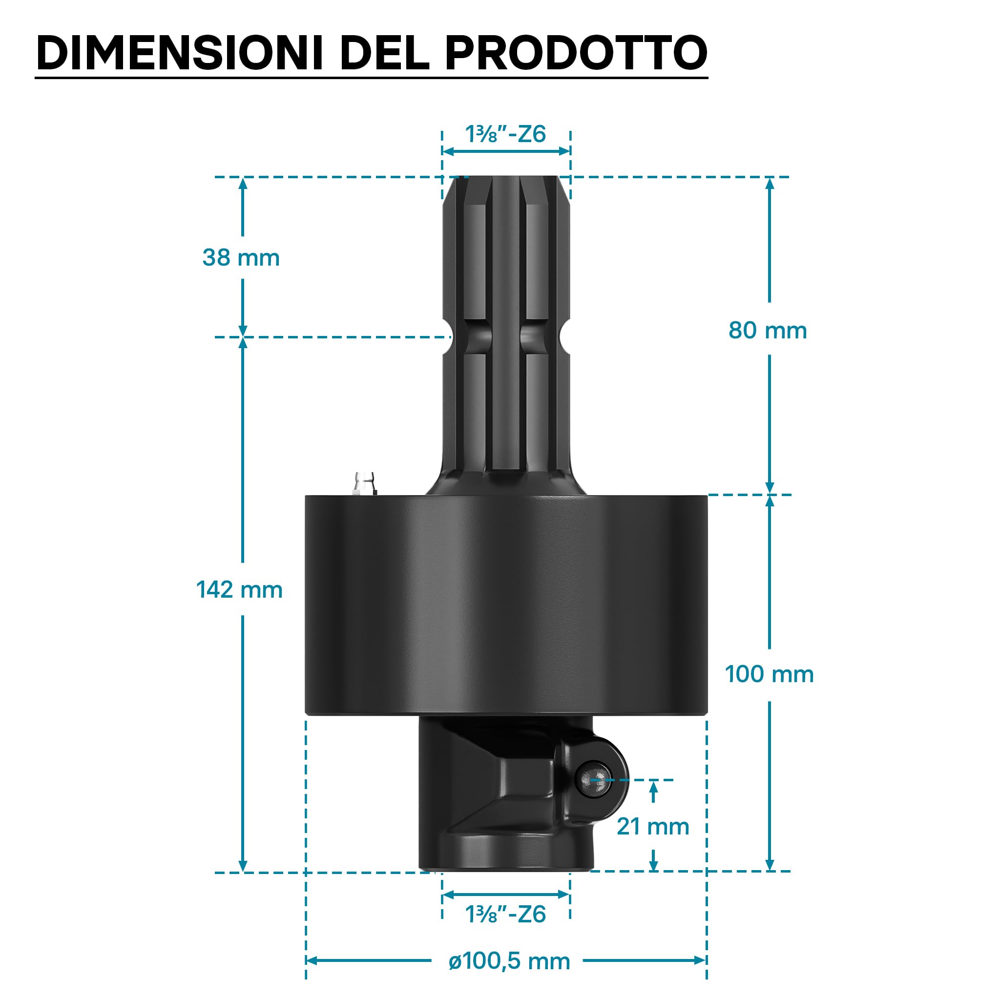 Wiltec Frizione di sovraccarico cardano 220mm Filetto Interno/Esterno 1 3/8" Albero scanalato 6D Max 3500Nm