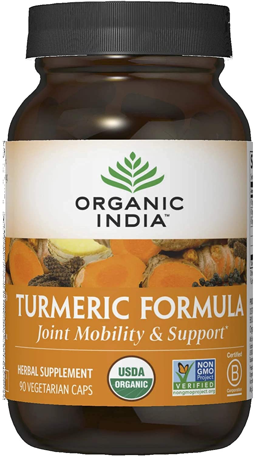 Organic India Turmeric Curcumin Herbal Supplement - Joint Mobility & Support, Immune System Support, Healthy Inflammatory Response, Whole Root Supplement, Organic Trikatu - 90 Capsules Organic 90 Count (Pack of 1)