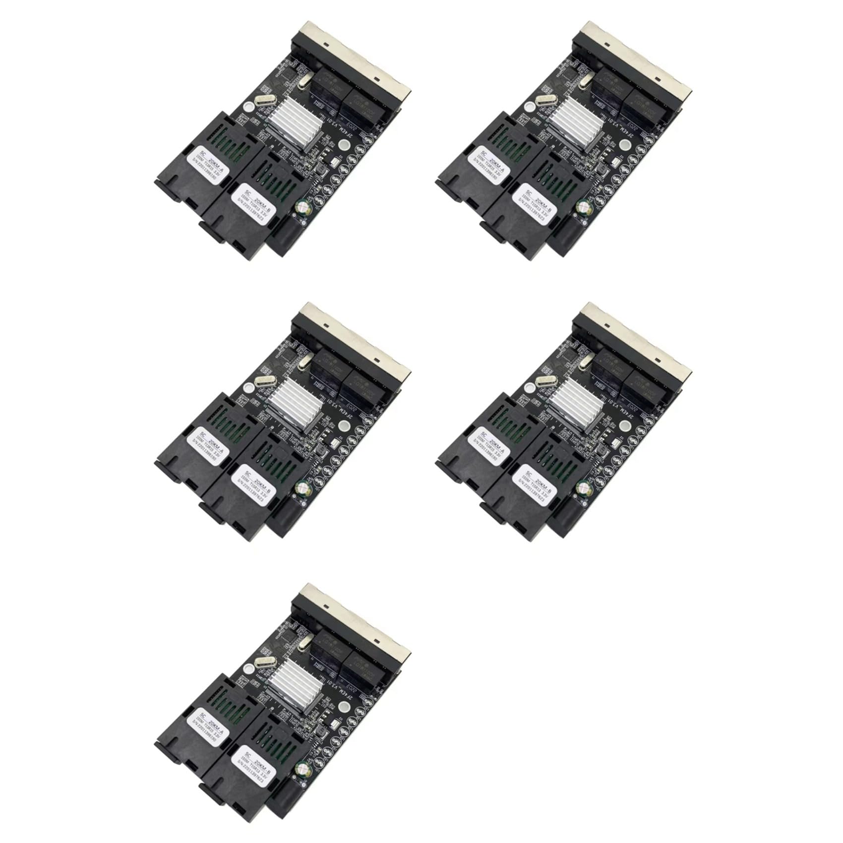 5X Convertisseur de Média Fibre Optique 100 M, 4 Connecteurs RJ45 vers 2 Connecteurs Optiques SC A+B, Ports 1310 Nm/1550 Nm, Carte PCBA, Commutateur Ethernet 20 Km