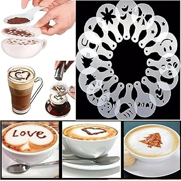 Coffee Stencils Template for Chocolate Design, Milk, Cake, Cupcake for Home, White Color 16 Pcs