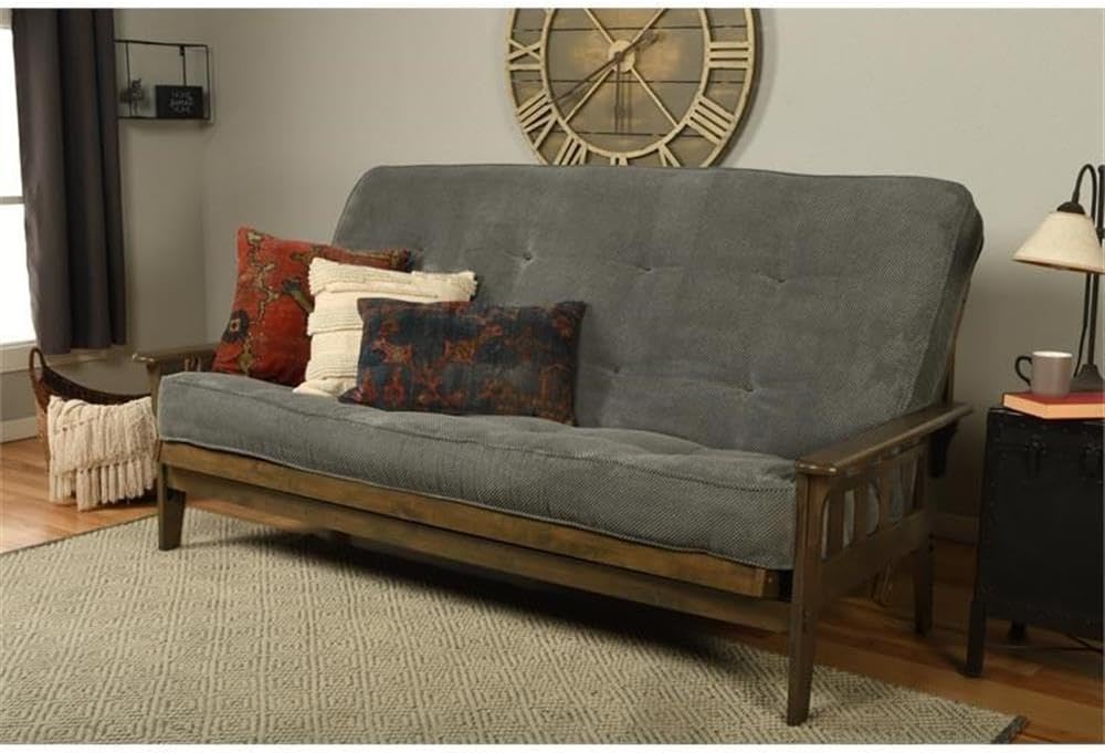 Kodiak Tucson Queen Futon Frame and Mattress Set - Wood Futon with Mattress Included in Thunder Gray Color