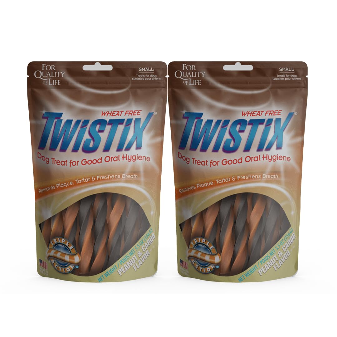 Twistix Peanut & Carob Dental Dog Treats – Small Sticks Canister Pack of 2 | Twisted Dental Chews for Fresh Breath, Clean Teeth & Healthy Gums | Easy to Chew, Daily Oral Care for All Dog Breeds