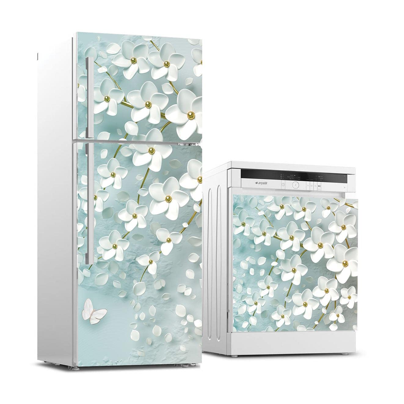 Buzdolabı ve Bulaşık Makinası Beyaz Eşya Sticker Kaplama 3d Mavimsi Ağaç