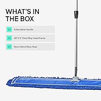 Vista 11 de Trapeador de polvo comercial azul de 24 pulgadas y barredora de piso con mango extensible, mopa para limpieza de suelos de madera, azulejos