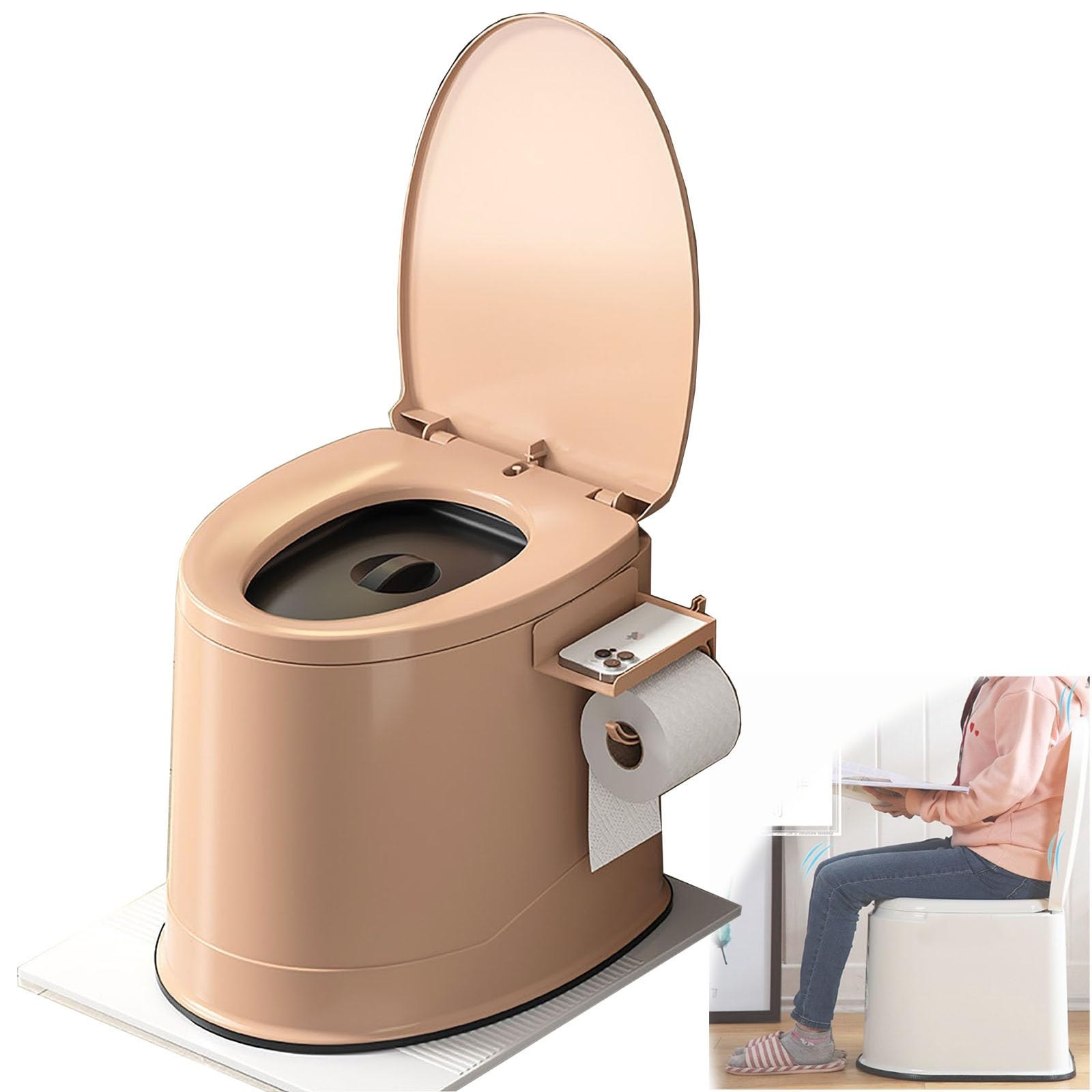 Inodoro portátil de noche, inodoro antideslizante con capacidad de carga de 800 libras, silla móvil para adultos mayores e individuos con discapacidades