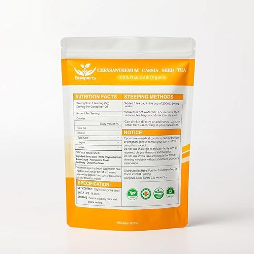 Miniatura 3 de Essuperty - Té de semillas de cassia de crisantemo, semillas de cassia, 25 bolsas de té, crisantemo blanco, raíz de bardana, madreselva, baya