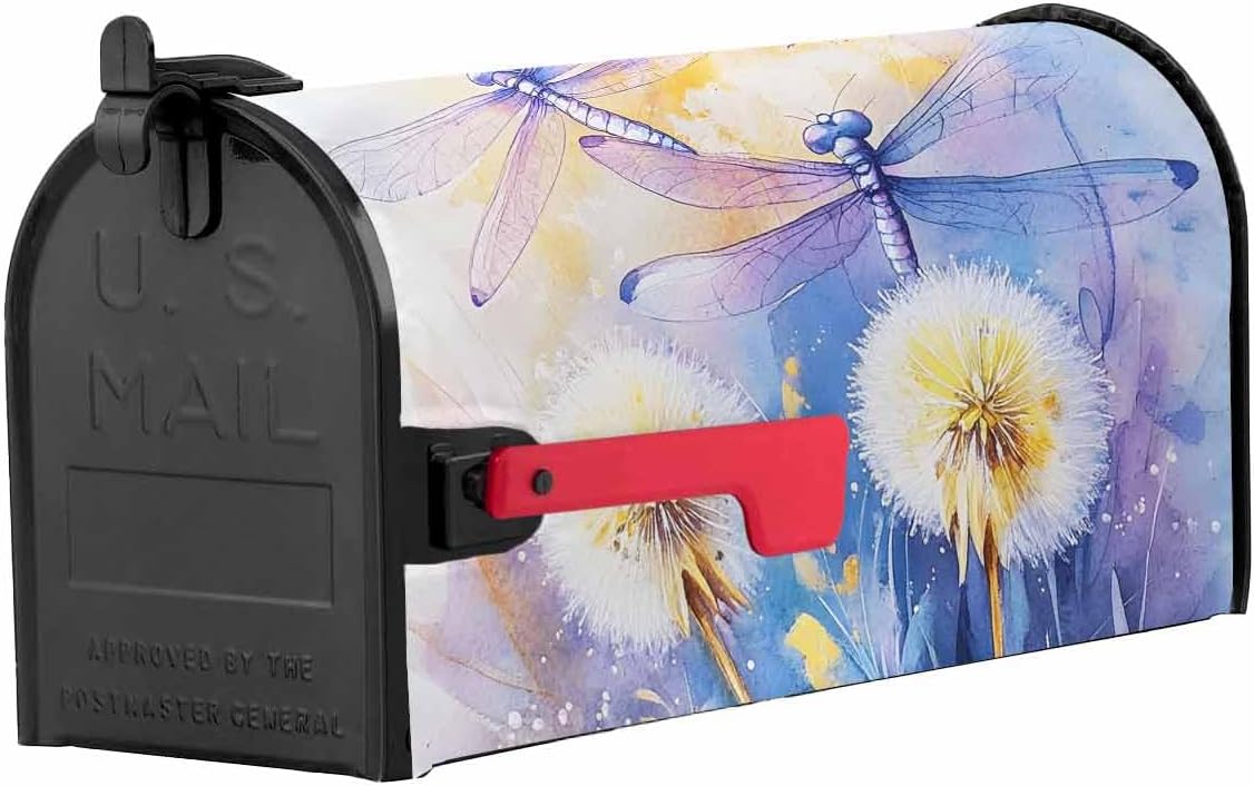 Purple Dragonfly Mailbox Covers Magnetic Standard Size, Spring Summer Floral Botanical Decorative Post Letter Numbers Box Wrap Decoration Covers Large Accessories for Garden Yard Outdoor Décor
