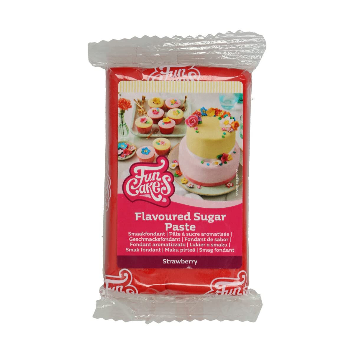FunCakes Flavoured Sugar Paste Strawberry: Delicious Taste, Smooth Texture, Sugar Paste, Matching Red Colour, Perfect for Cakes, Cupcakes and Cookies. Halal, Kosher and Gluten free. 250 g