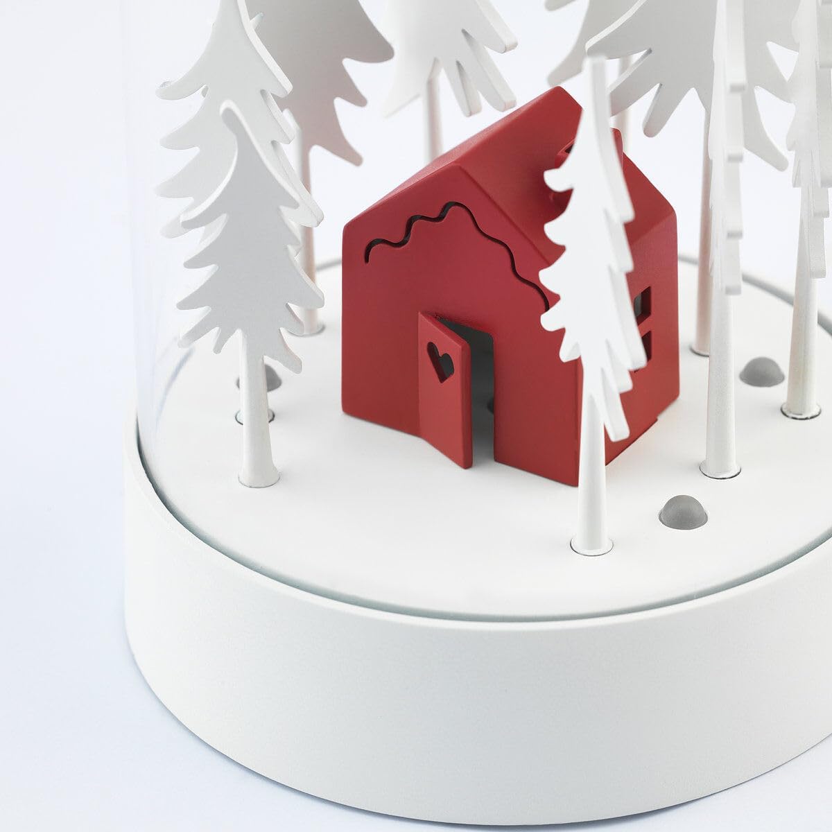 LED Table Decoration, Forest Cabin Design, Red and White, 17 cm Height x 11 cm Diameter, Battery Operated, Energy Efficient
