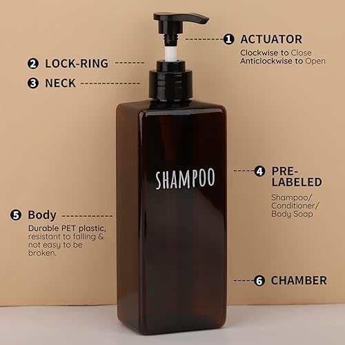 Miniatura 3 de Segbeauty Dispensador de loción de 16.9 onzas, 3 botellas de champú cuadradas recargables con bomba, botellas vacías de plástico para ducha de baño,