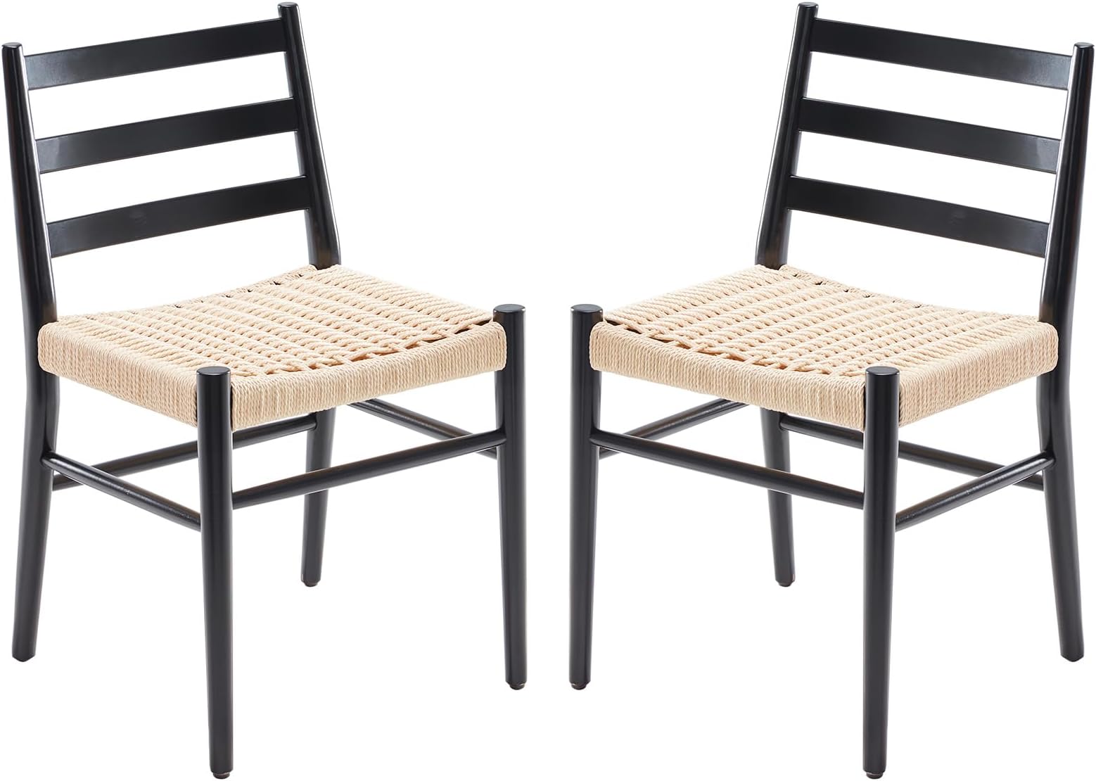 STARY Dining Chairs Set of 2, Woven Rope Seat with Sturdy Metal Frame, Mid Century Modern Dining Room Chairs for Kitchen, Living Room, Restaurant