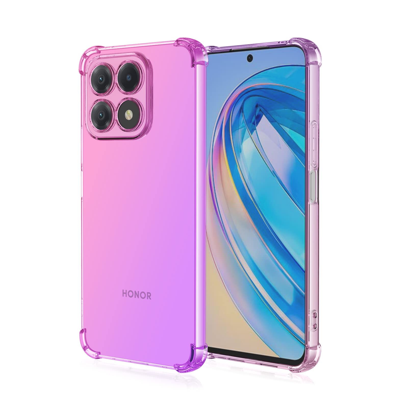 GOGME Cover Per Honor X8 – Custodia In TPU Effetto Sfumato Rosa/Oro – Angoli Rinforzati, Antiurto, Morbida, Trasparente, Sottile