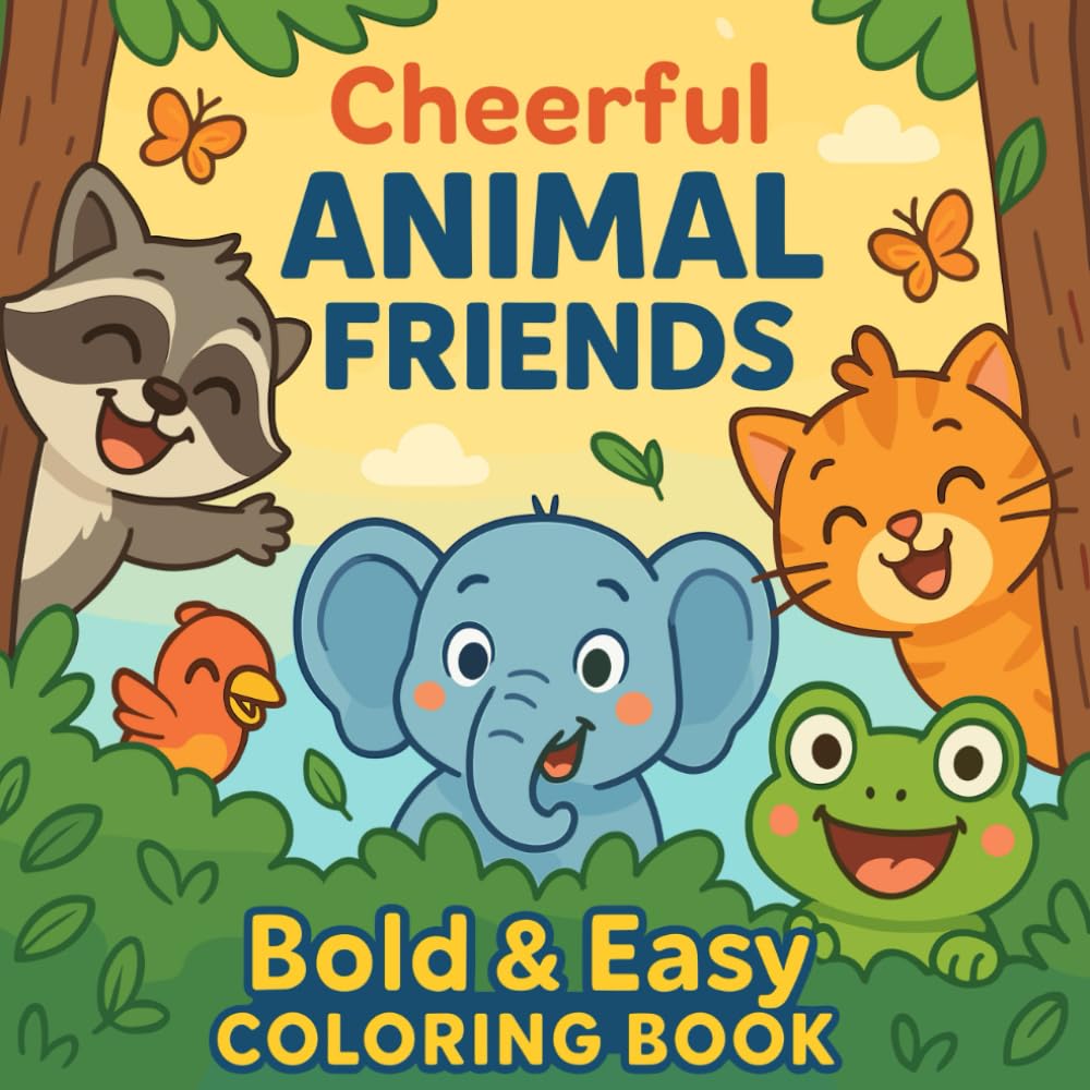ANIMAL FRIENDS: Easy Animal Coloring Book, Bold & Easy Kids Toddler Adult Coloring Books