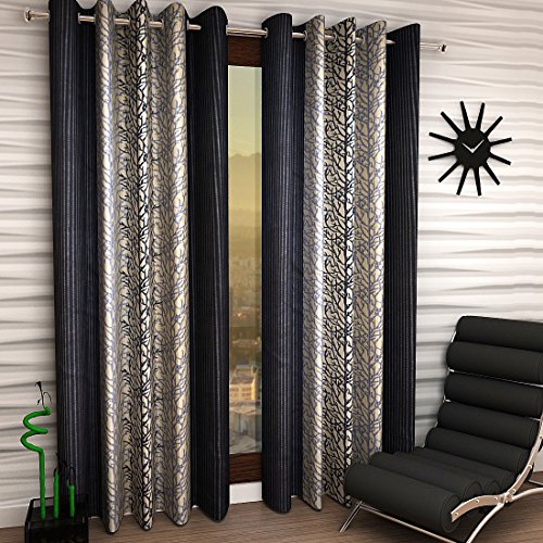 Image of Home Sizzler 2 Piece Eyelet Polyester Window Curtain Set - 5ft, Multi Color