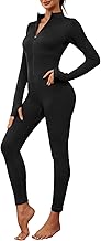 Svanco Combinaison Moulante Femme - Manches Longues, Côtelé, À Fermeture Éclair, Ensembles Sportswear Une Pièce pour Yoga et Fitness