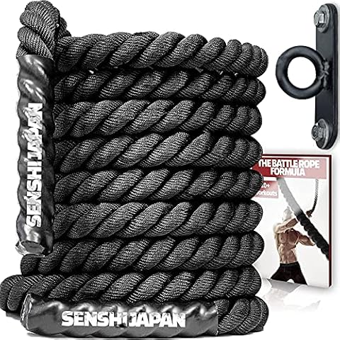 Senshi Japan Battle Rope - Extra Heavy 15 Metres Length - Perfect For Fitness, Gym, Weightlifting, Training, HIIT, Bootcamp (15) Cover