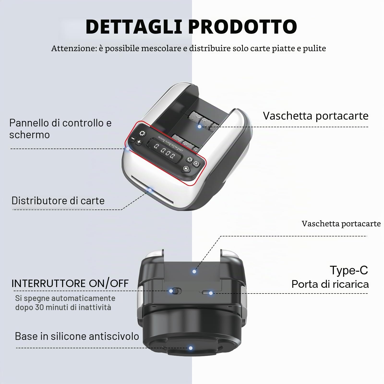 Distributore Automatico di Carte, Distributore Carte da Gioco Automatico, Rotazione 360° per 1-8 Giocatori, 1-4 mazzi, Macchina Distributore di Carte Ricaricabile e Silenzioso per Poker e UNO